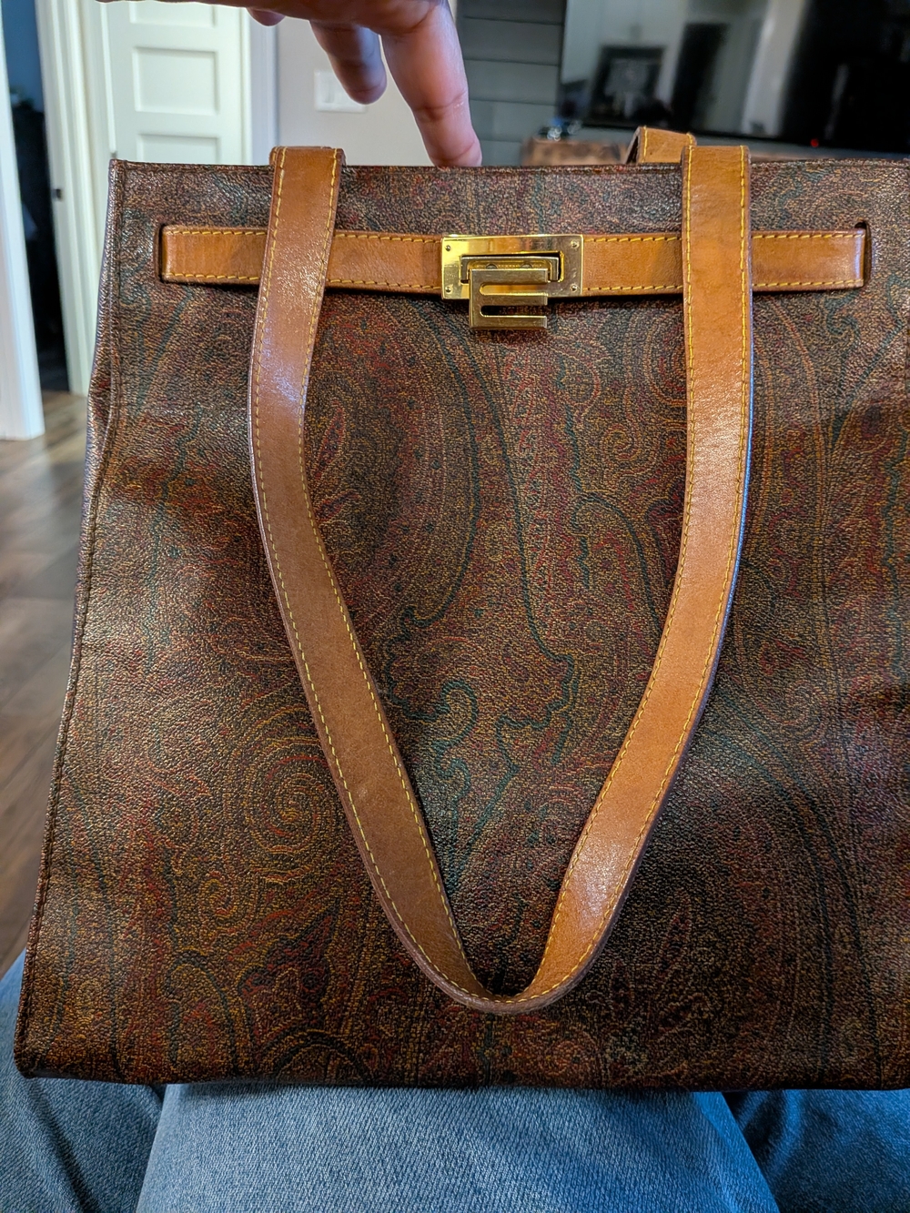 Etro Vintage Paisley Tote Bag 1970s Milano Made in Italy Kelly Style Leather